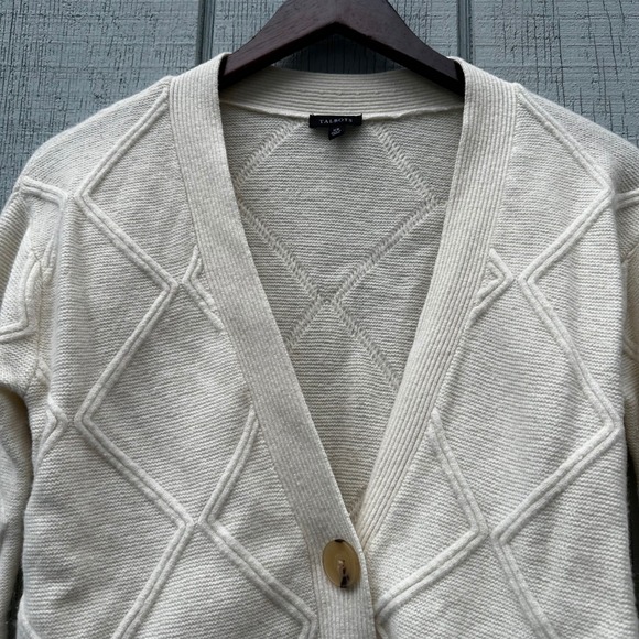 Talbots Cream Diamond Knit Cardigan Lambs Merino Cashmere Blend Big Buttons XS - Picture 7 of 15